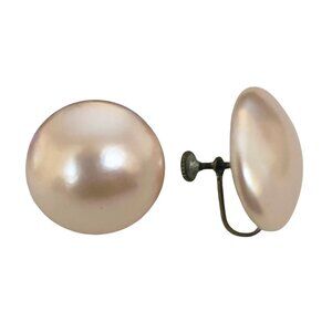 Vintage 60s Champagne Large Faux Pearl Screw Back Clip On Earrings Retro Costume